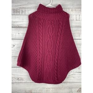 Soal Ireland 100% Merino Wool Turtleneck Cable Knit Poncho Red New One Size Warm